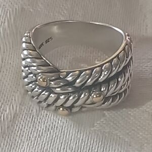EFFY Rope Design Crossover Ring, Sterling Silver and 18k, size 6.5 to 7